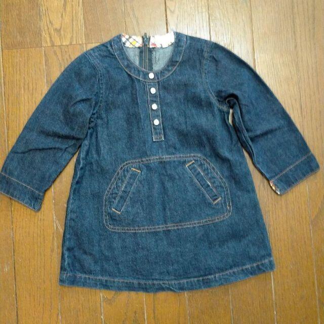 musmush子供用デニムワンピースサイズ９０ キッズ/ベビー/マタニティのキッズ服女の子用(90cm~)(ワンピース)の商品写真