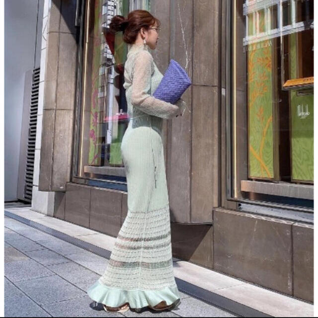 DURUS デュラス 裾透かし柄ニットキャミソール スカート セット