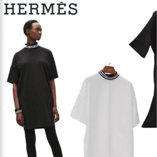 エルメス(Hermes)のエルメス　シェーヌダンクル　ワイドカットコットンワンピース（黒40サイズ）(ひざ丈ワンピース)