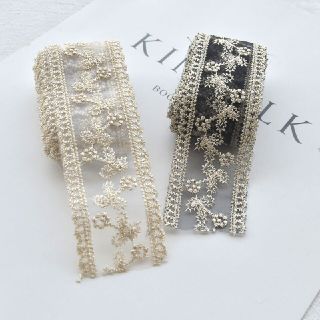 1362★刺繍 レース りぼん リボン 素材 手芸 1m(各種パーツ)