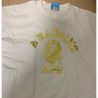 アベイシングエイプ(A BATHING APE)の激安L！ BAPE金箔カレッジ猿Tシャツ白(Tシャツ/カットソー(半袖/袖なし))