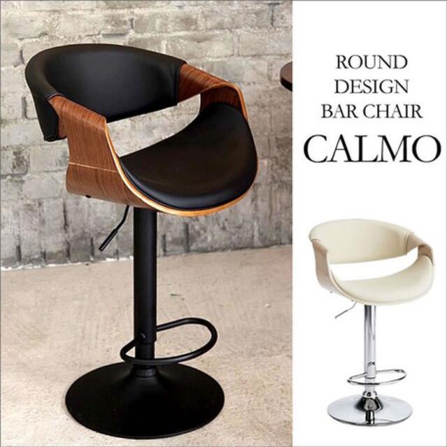 曲げ木 バーチェア CALMO 天然木 回転 昇降式 椅子/ホワイト ブラック