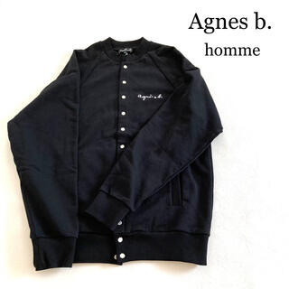 アニエスベー(agnes b.)の●美品●Agnes b.homme  ロゴカーディガンプレッション　ブラック(カーディガン)