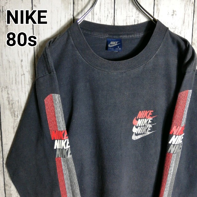 NIKE(ナイキ)の80s 紺タグ ナイキ NIKE ロンt 3連ロゴ ワンポイント スゥッシュ メンズのトップス(Tシャツ/カットソー(七分/長袖))の商品写真