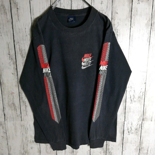 NIKE(ナイキ)の80s 紺タグ ナイキ NIKE ロンt 3連ロゴ ワンポイント スゥッシュ メンズのトップス(Tシャツ/カットソー(七分/長袖))の商品写真