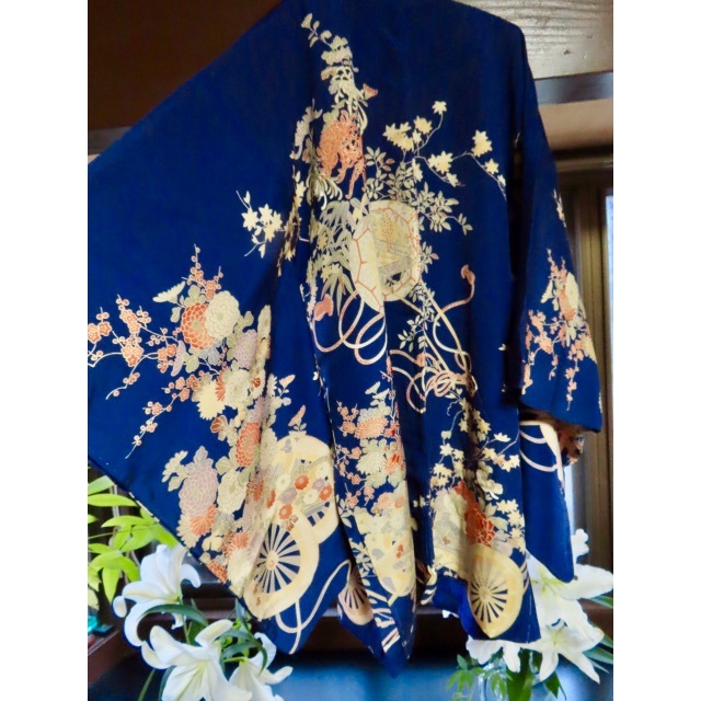 染刺繍豪奢未使用極美品貴重青菊牡丹花車南天♪華麗な羽織 貴重♪soleil q