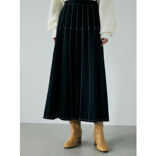moussy プリーツ デニムスカート ブラック マウジー - ロングスカート