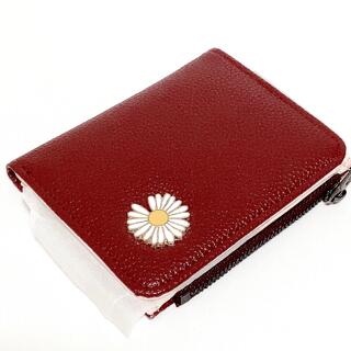 二つ折り 財布 レッド 赤 花 シンプル レザー 皮 ウォレット 折りたたみ(財布)