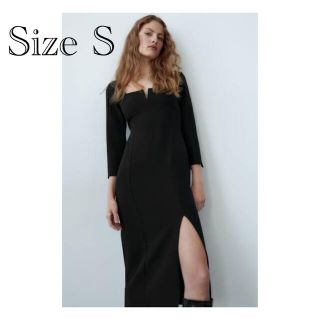 ザラ(ZARA)のZARA スクエアネック ミディワンピース  S(ロングワンピース/マキシワンピース)