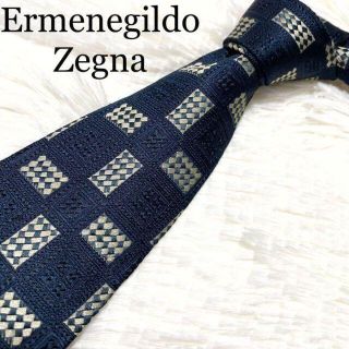 エルメネジルドゼニア(Ermenegildo Zegna)のネクタイ　エルメネジルドゼニア　総柄　ネイビー　ブロック　アート柄　シルク(ネクタイ)