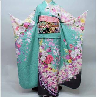 振袖 正絹 着物 単品 仕立て上がり 菊 花刺繍 ピンク色 NO36679 Yuusen 