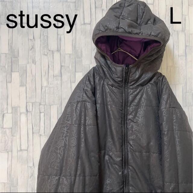 超安い品質 STUSSY - L 総柄 ブラック フーディ ブルゾン 中綿ジャケット ステューシー オールド ブルゾン
