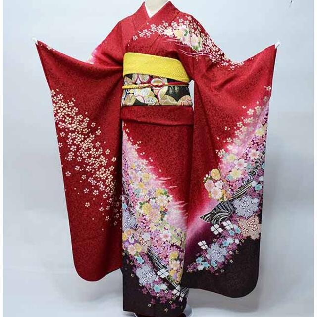 振袖 正絹 着物 単品 仕立て上がり 百花繚乱 ラメ 桜 赤色 NO36688 | フリマアプリ ラクマ