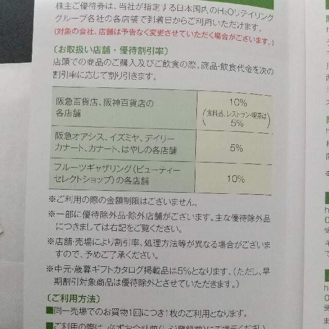 阪神百貨店(ハンシンヒャッカテン)の1枚　阪急百貨店　阪神百貨店　イズミヤ　オアシス　株主優待券　割引券 チケットの優待券/割引券(ショッピング)の商品写真