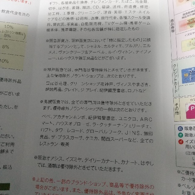 阪神百貨店(ハンシンヒャッカテン)の1枚　阪急百貨店　阪神百貨店　イズミヤ　オアシス　株主優待券　割引券 チケットの優待券/割引券(ショッピング)の商品写真