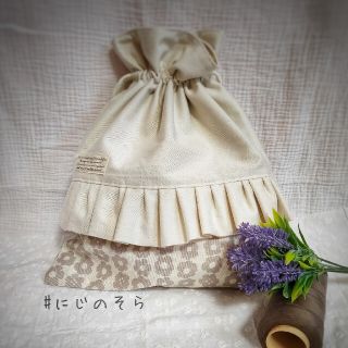 巾着Ｍ⋆.°✩..✩°.⋆花柄ブラウン(外出用品)