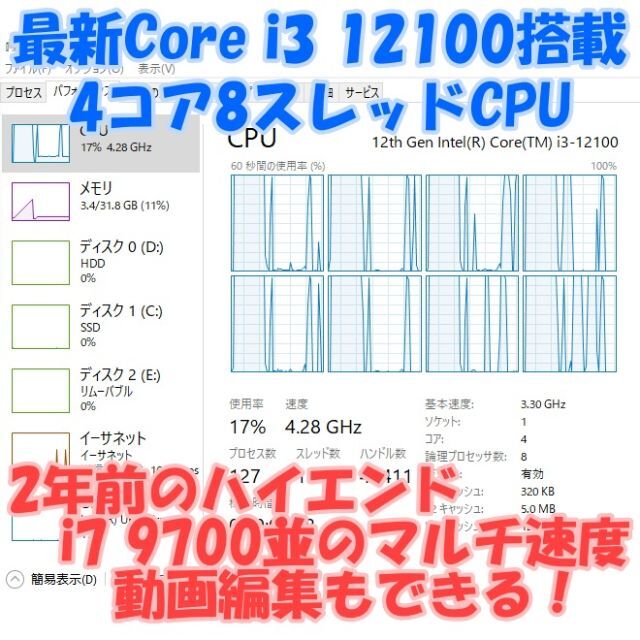 新発売！低価格最強ゲームPC i3 12100F Radeon 6500XT スマホ/家電/カメラのPC/タブレット(デスクトップ型PC)の商品写真