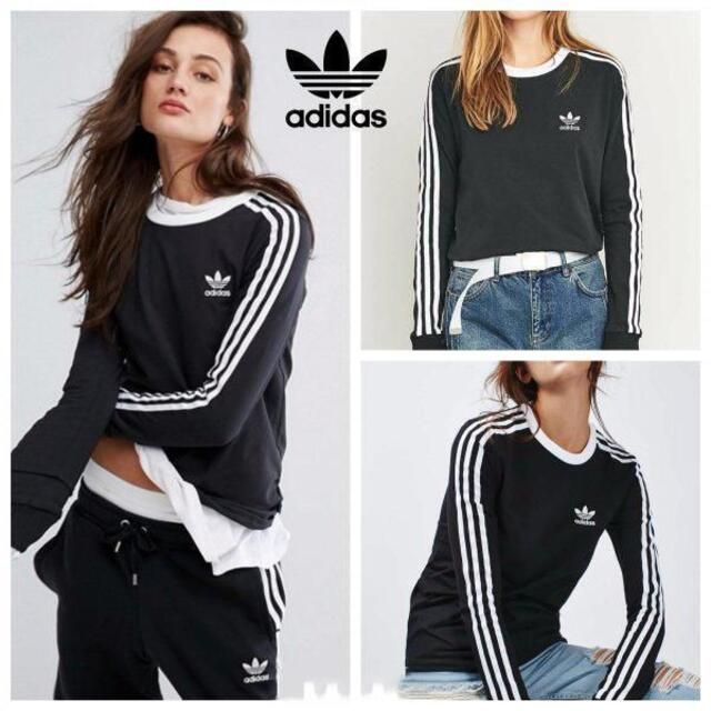 adidas(アディダス)の【新品未使用】アディダスオリジナルス　3ストライプ 長袖Tシャツ　黒　M レディースのトップス(Tシャツ(長袖/七分))の商品写真