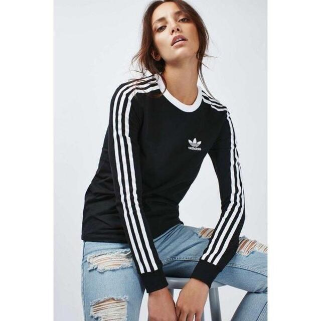 adidas(アディダス)の【新品未使用】アディダスオリジナルス　3ストライプ 長袖Tシャツ　黒　M レディースのトップス(Tシャツ(長袖/七分))の商品写真