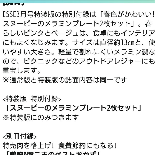 SNOOPY(スヌーピー)のESSE付録２セットスヌーピーメラミンプレート二枚入り エンタメ/ホビーの雑誌(その他)の商品写真