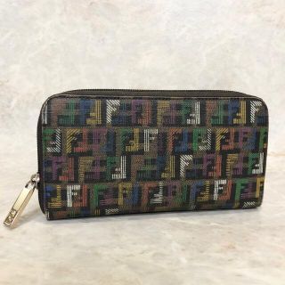 フェンディ(FENDI)のフェンディ　長財布　ズッカ柄　マルチカラー　レザー　革　ズッキーノ　ラウンド　☆(財布)