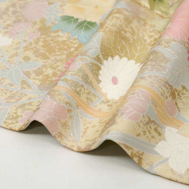 豪華◇逸品訪問着*金彩牡丹の花模様*水色千草鼠◇袷正絹着物◇HA12-6