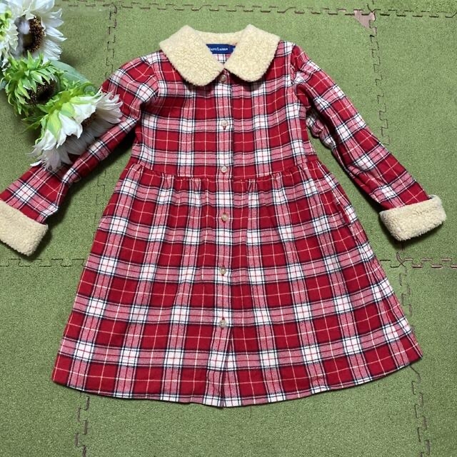 7日限定!最終価格!春先に!100センチ☆可愛い赤色チェック!袖ボア