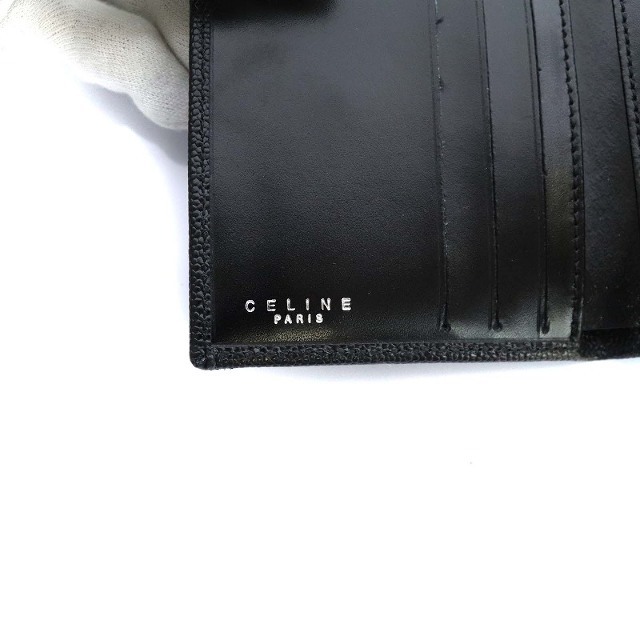 セリーヌ CELINE 三つ折り 財布 がま口 レザー ロゴプレート ブラック