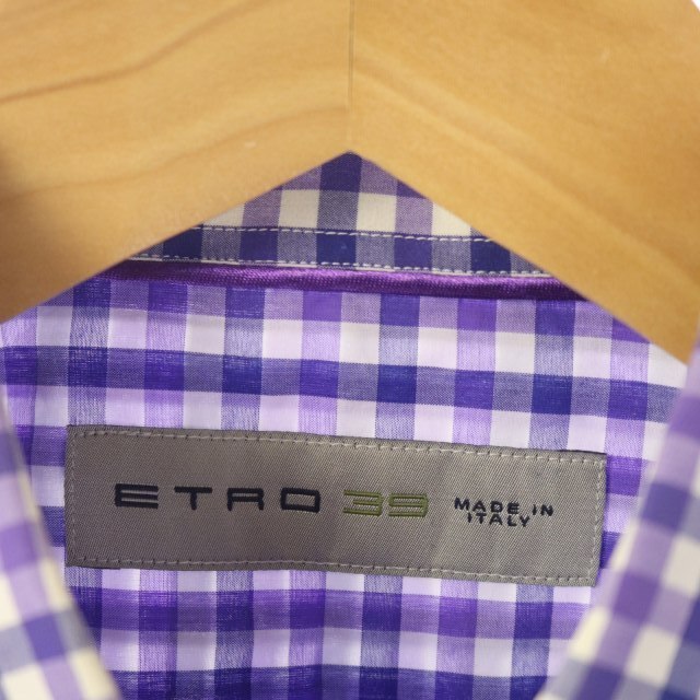 ETRO(エトロ)のエトロ シャツ 長袖 ギンガムチェック 前開き 39 青 紫 白 ブルー メンズのトップス(シャツ)の商品写真