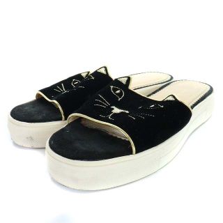 シャルロットオリンピア(Charlotte Olympia)のシャーロットオリンピア キティ ヘップサンダル ベロア 37.5 24cm 黒(サンダル)