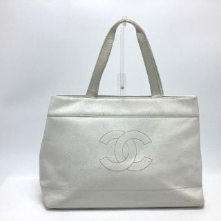 シャネル(CHANEL)のシャネル CHANEL 手提げ CC ココマーク ハンドバッグ 肩掛け 旅行カバン トートバッグ キャビアスキン ホワイト(トートバッグ)