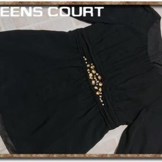 クイーンズコート(QUEENS COURT)のクイーンズコート　ラインストーン付きシフォンチュニック　黒(チュニック)