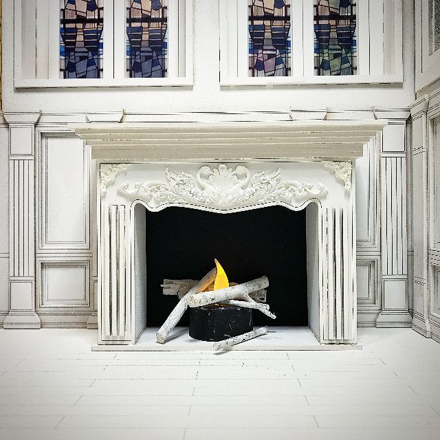 暖炉(1/6ドールハウス 立体彫刻 白 ブライス 家具 マントルピース