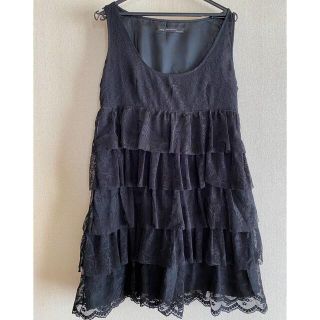 ザラ(ZARA)のZARA ブラックレースフリルミニドレス　ワンピース(ミニワンピース)