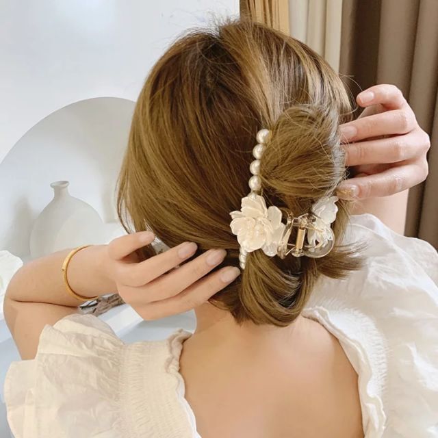 花 フラワー バンスクリップ ヘアクリップ パール 韓国 オルチャン
