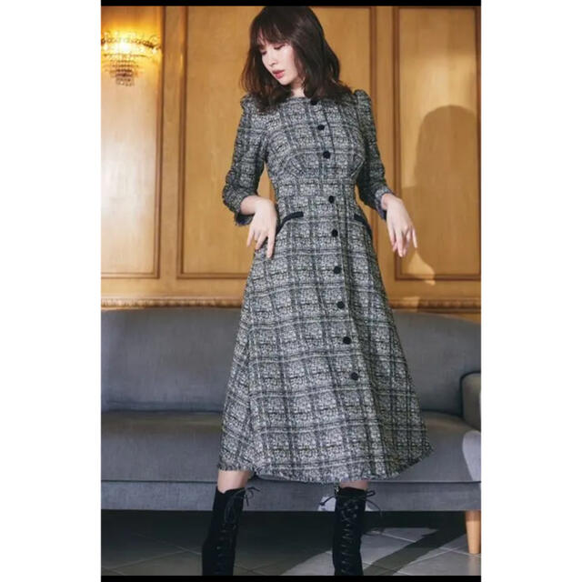 新品　herlipto  Classic Tweed Midi Dress M レディースのワンピース(ロングワンピース/マキシワンピース)の商品写真
