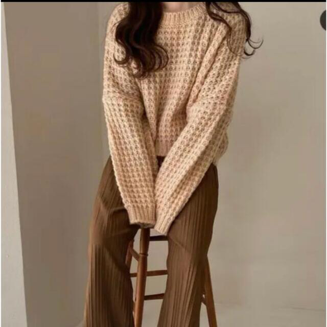 Kastane(カスタネ)の【最終値下げ】lawgy waffle knit beige レディースのトップス(ニット/セーター)の商品写真