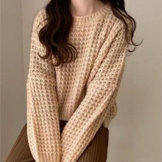 カスタネ(Kastane)の【最終値下げ】lawgy waffle knit beige(ニット/セーター)