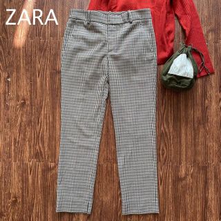 ザラ(ZARA)のZARA ザラ　チェックテーパードパンツ　スリット　36 M(カジュアルパンツ)