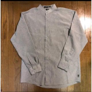 イッセイミヤケ(ISSEY MIYAKE)の80s ノーカラーポリエステルシャツ　グレー(シャツ)