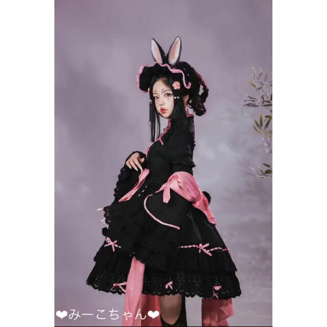 玉兎・黒 ワンピースフルセット 黒ロリ 甘ロリ しゅくれどーる ロリィタ
