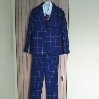 男の子　英国風　キッズスーツ　130　6点　セット　ブルー(ドレス/フォーマル)