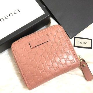 グッチ(Gucci)の美品★箱　保存袋有　グッチ　マイクロGG　折り財布　マイクロシマ　レザー　ピンク(財布)