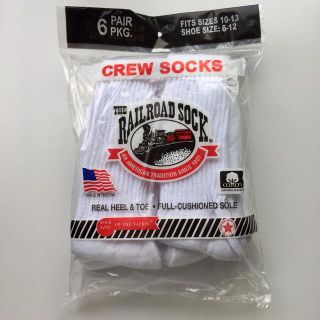 新品 USA製 RAILROAD SOCK ６足 パック クルー丈 白(ソックス)