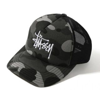 アベイシングエイプ(A BATHING APE)のA BATHING APE STUSSY TRUCKER CAP BLACK(キャップ)