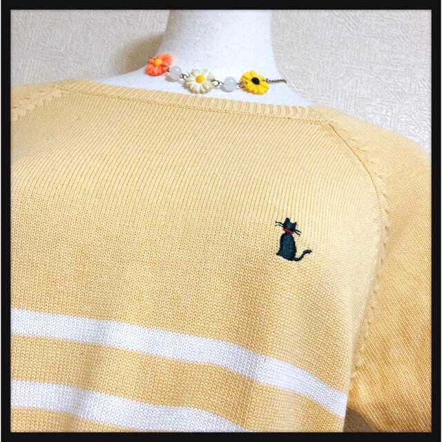 ꒰Puffin Family꒱猫ワンポイント刺繍cat半袖ニット黄色LサイズOK レディースのレディース その他(その他)の商品写真