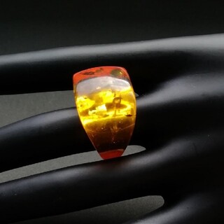 和の宝石・美しい琥珀の指輪・アンバー・リング・14.5号・メンズ 