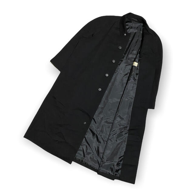 ステンカラーコート ロングコート ブラック モード ウール 古着 メンズのジャケット/アウター(ステンカラーコート)の商品写真