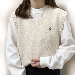ラルフローレン ベスト ホワイト ニット Mサイズ 制服