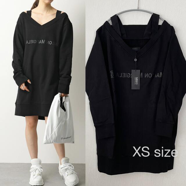 新品】MM6 MaisonMargiela ブラック スウェットワンピース ひざ 新品】MM6 MaisonMargiela ブラック スウェットワンピース ひざ